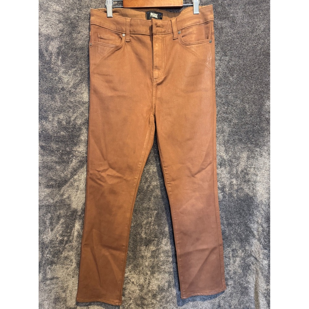 Paige Cindy High Rise Straight Leg Coated Bronze Metallic Jeans Womens 29